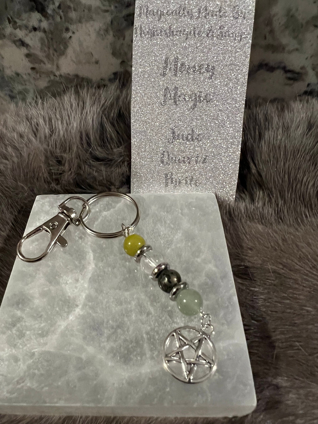 Gemstone Manifestation Keychain: Witchy Intention Charm