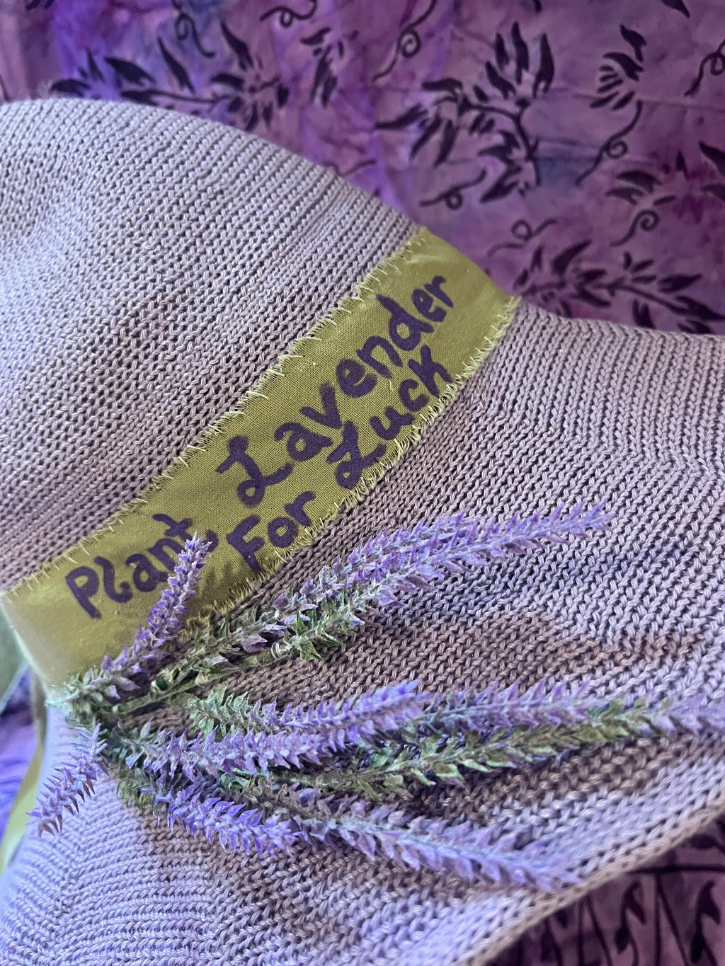 Lavender Witch Hat: Pale Purple Knit with Linen Band