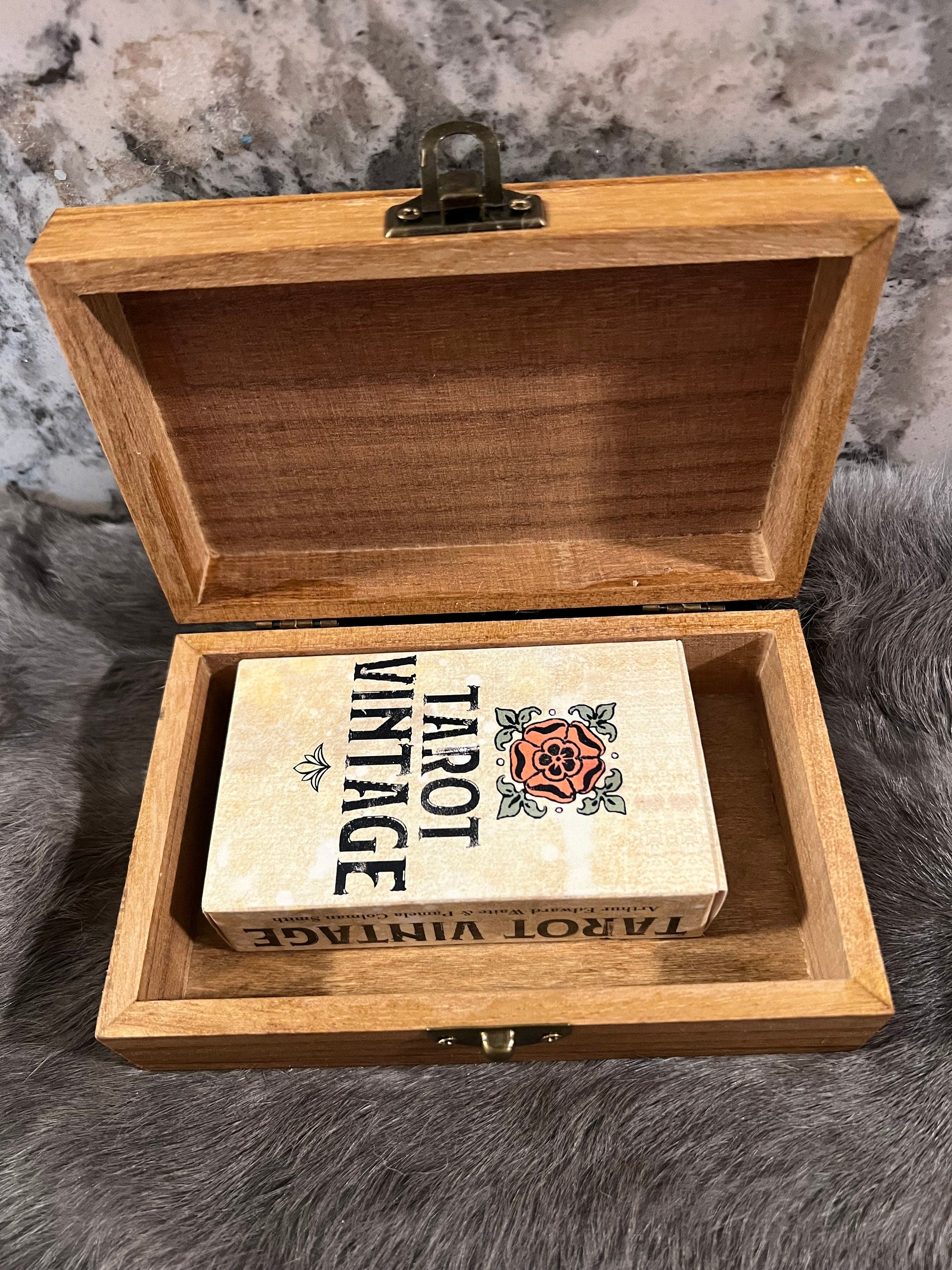 Etched Wood Tarot Card Box: Altar Box, Witchy Decor (6x3.8 in)