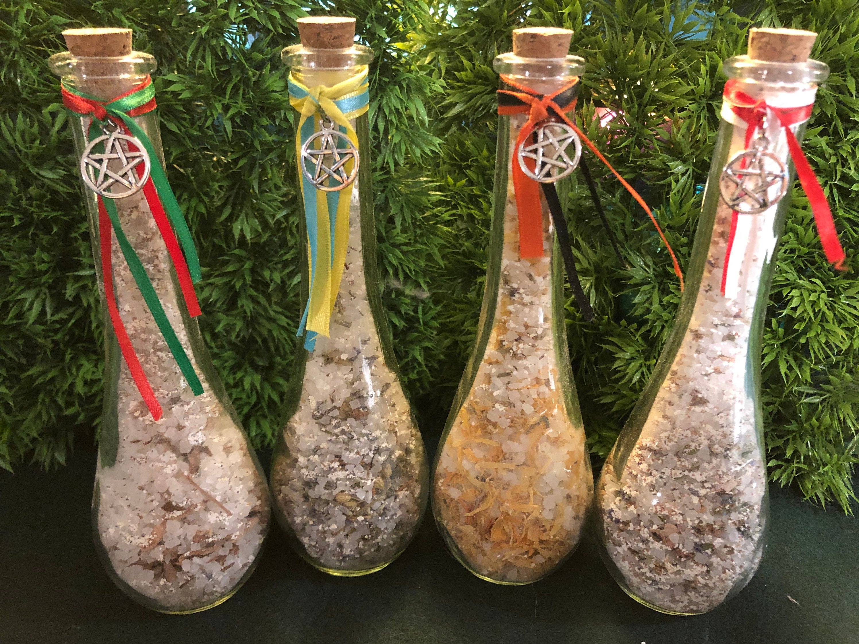 Sabbat Ritual Salt: Altar Bottle with Herbs & Pentacle Charm