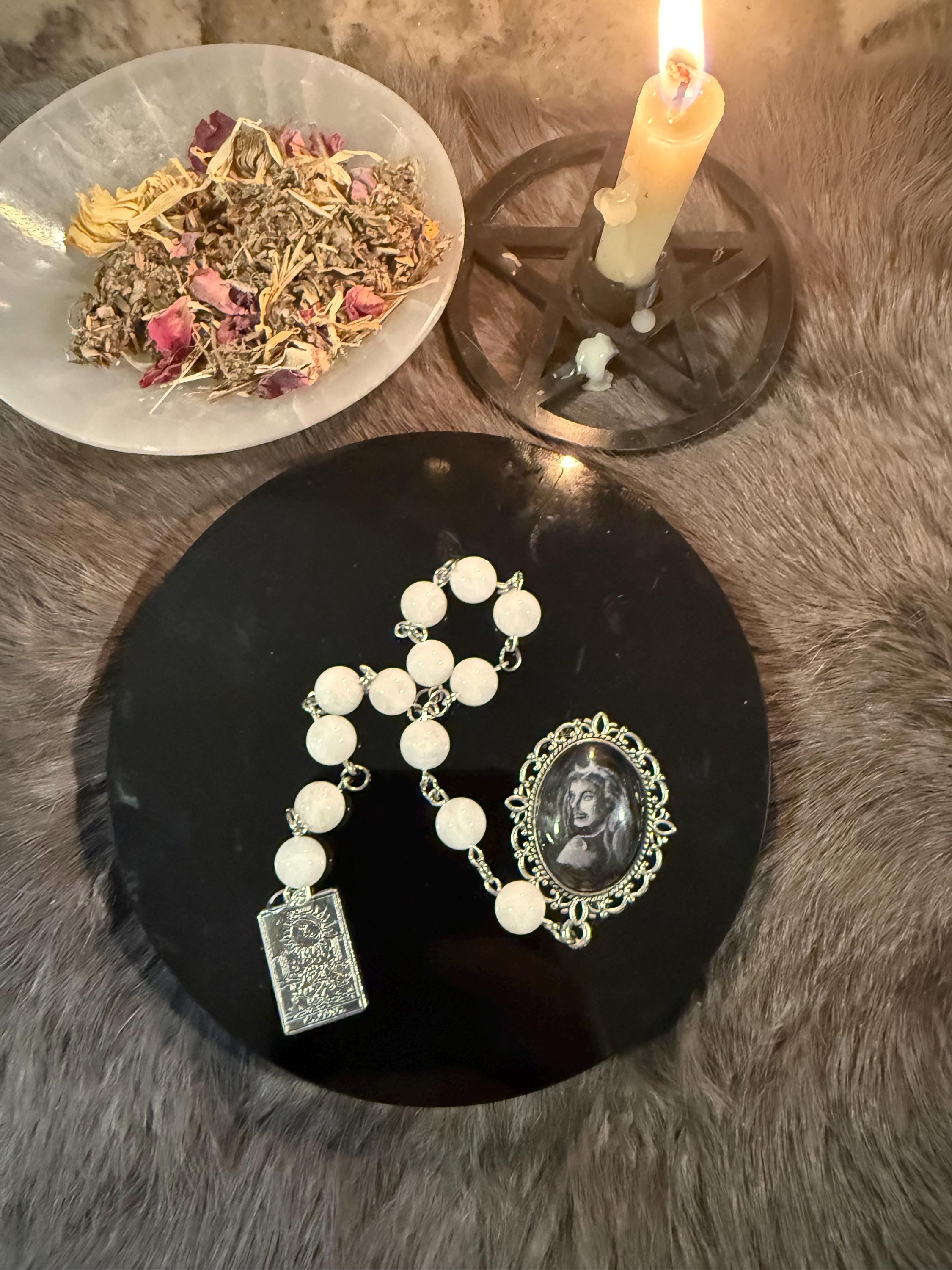 Nyx Prayer Beads: Rainbow Moonstone, La Luna Tarot Charm