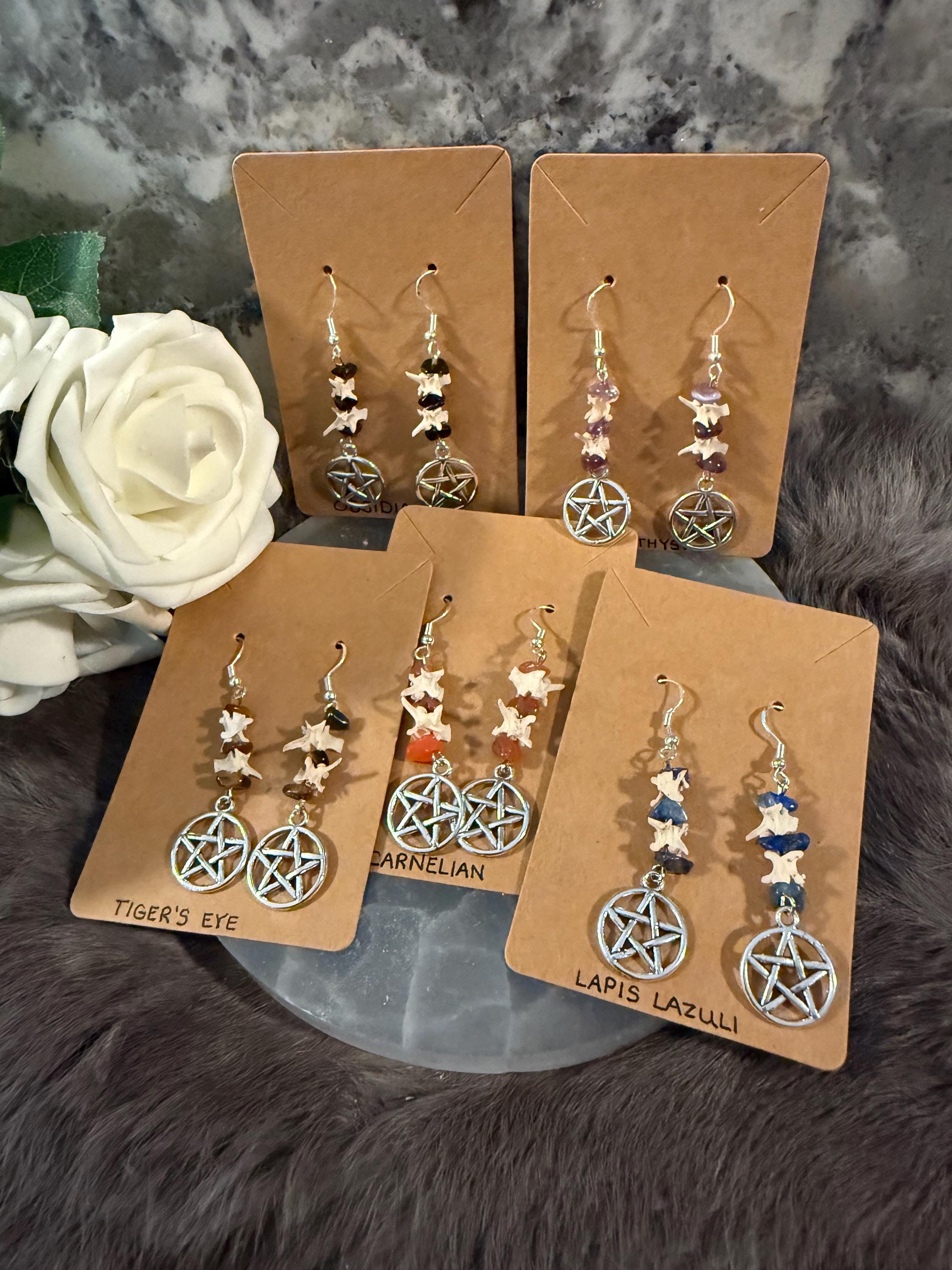 Snake Vertebrae Earrings: Gemstone Chips, Sterling Silver Hooks