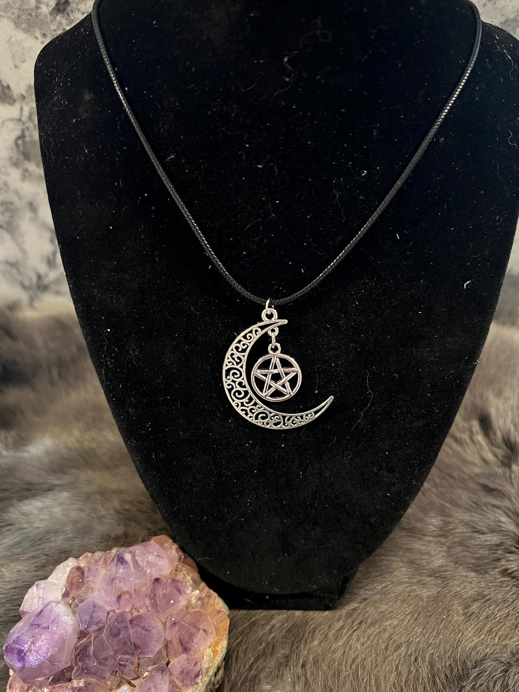 Crescent Moon Pentacle Necklace: Witchy Pagan Jewelry