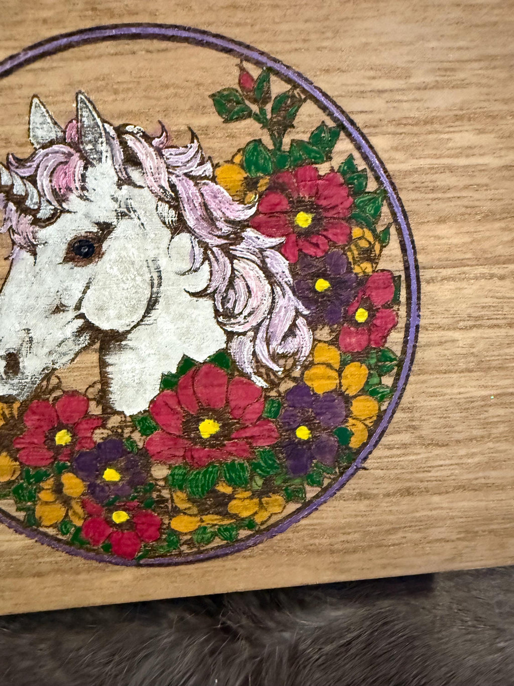 Wood Burned Unicorn Altar Box: Fantasy Wildflower Design