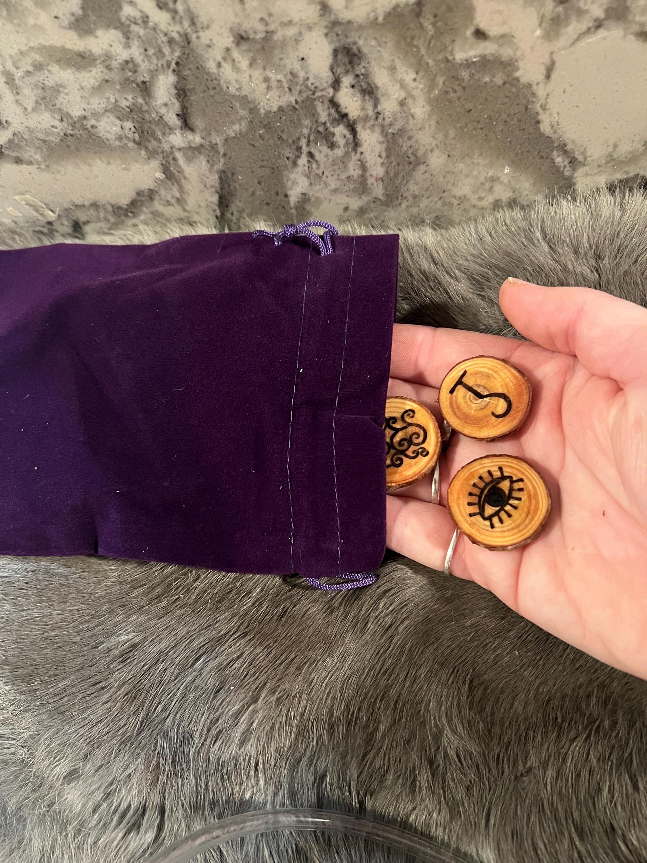 Wooden Witch Rune Set – Pine Discs, Divination Tool, Velvet Bag