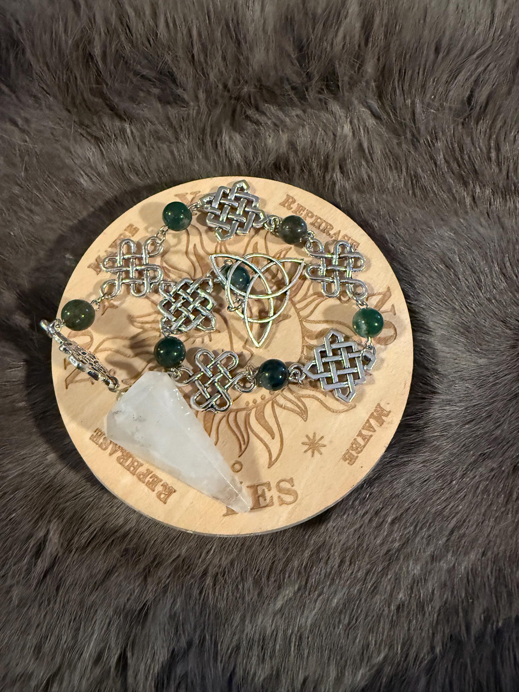 Clear Quartz Pendulum: Beaded Celtic Knot Divination Tool