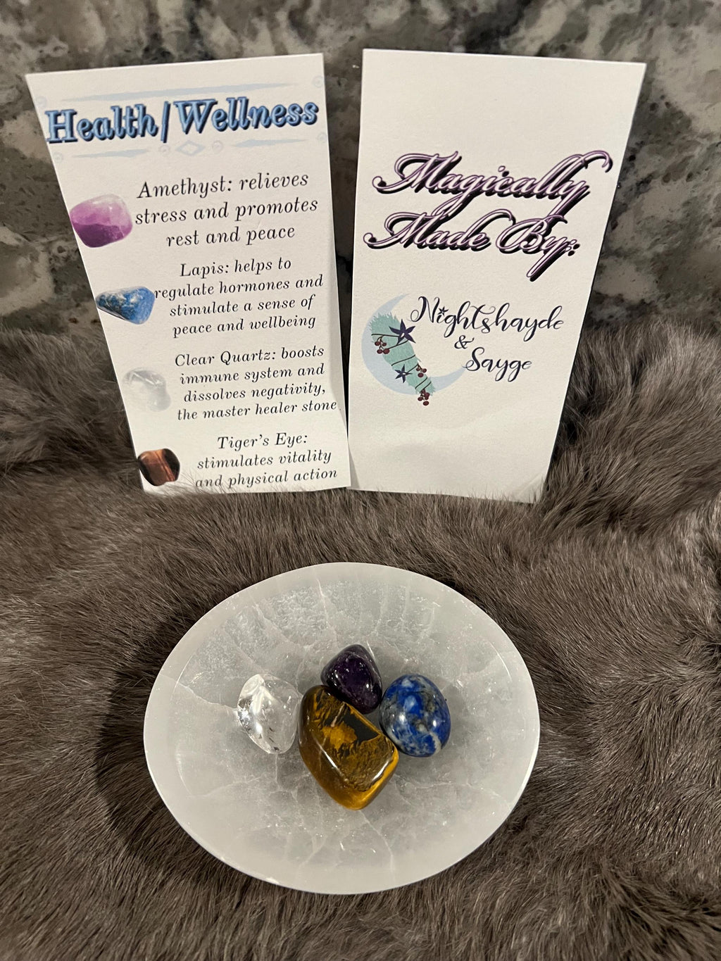 Health & Wellness Gemstone Kit: Tumbled Amethyst, Lapis, Quartz, Tiger's Eye