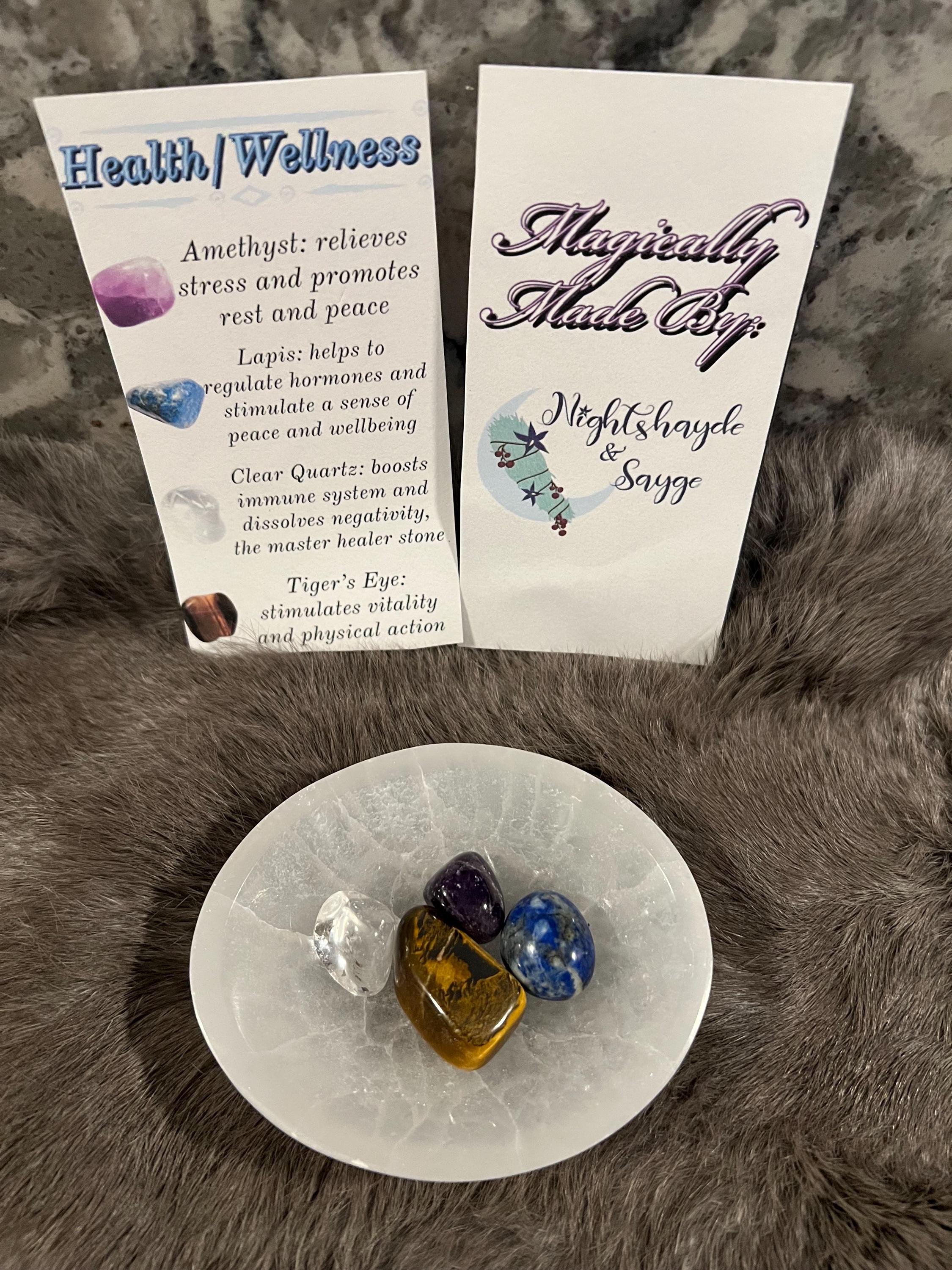 Health & Wellness Gemstone Kit: Tumbled Amethyst, Lapis, Quartz, Tiger's Eye