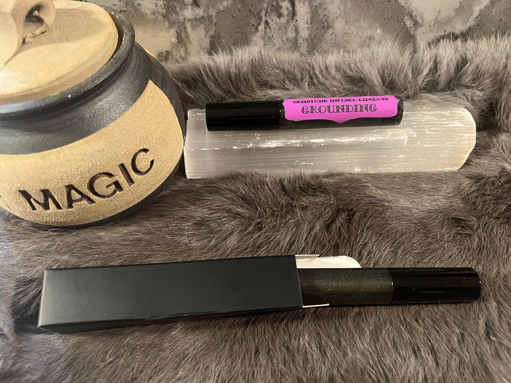Witchy Grounding Lip Gloss: Black Obsidian Gemstone Infused, Vegan