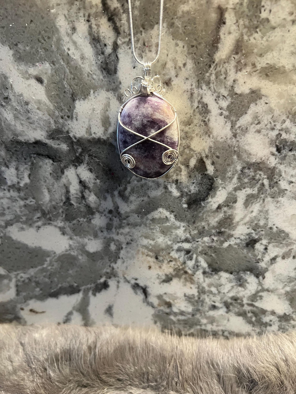 Wire Wrapped Lepidolite Pendant: Calming Gemstone Necklace