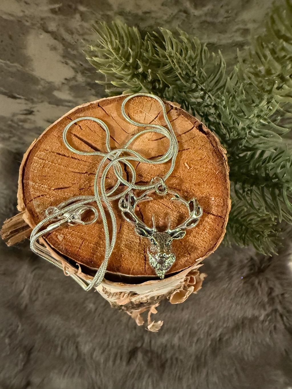 Silver Stag Yule Pendant Necklace