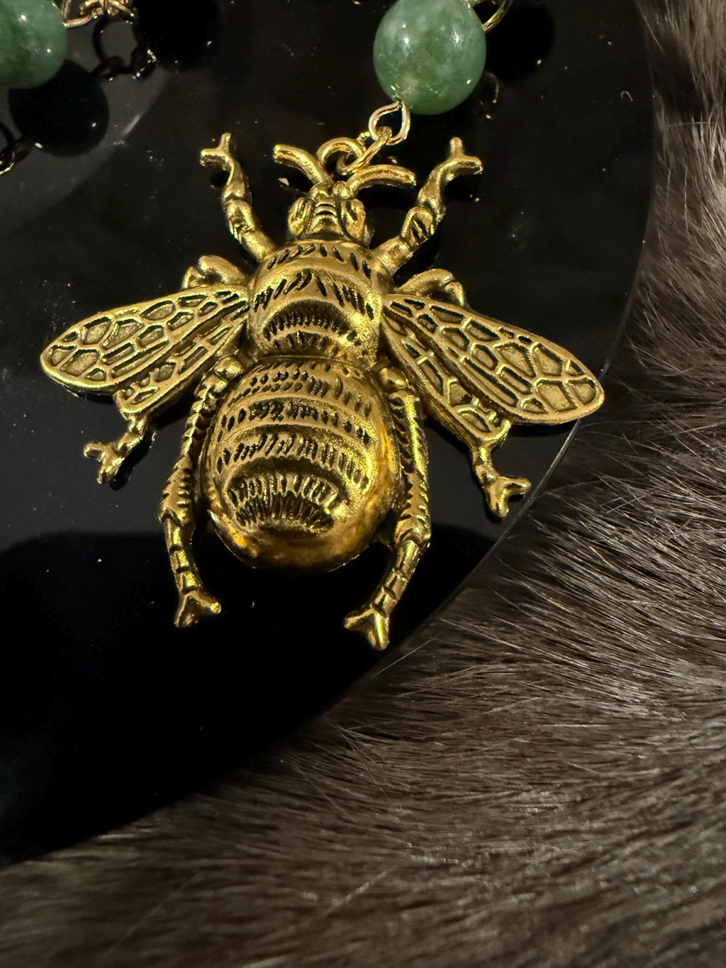 Brigid Deity Prayer Beads: Moss Beads, Bee Charm, Sheep's Wool
