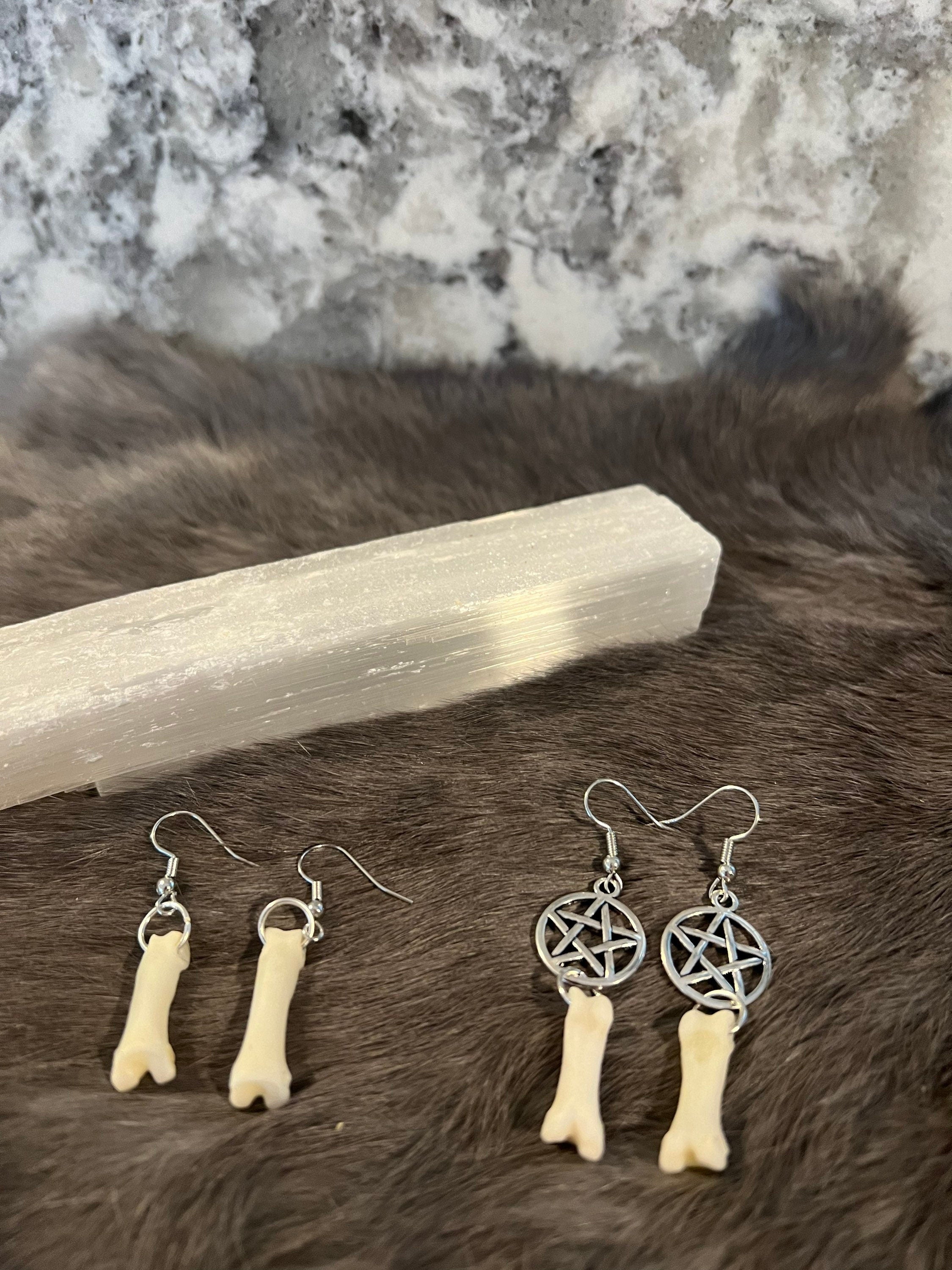 Coyote Bone Earrings: Witchy Oddcore Jewelry, Pentacle Option