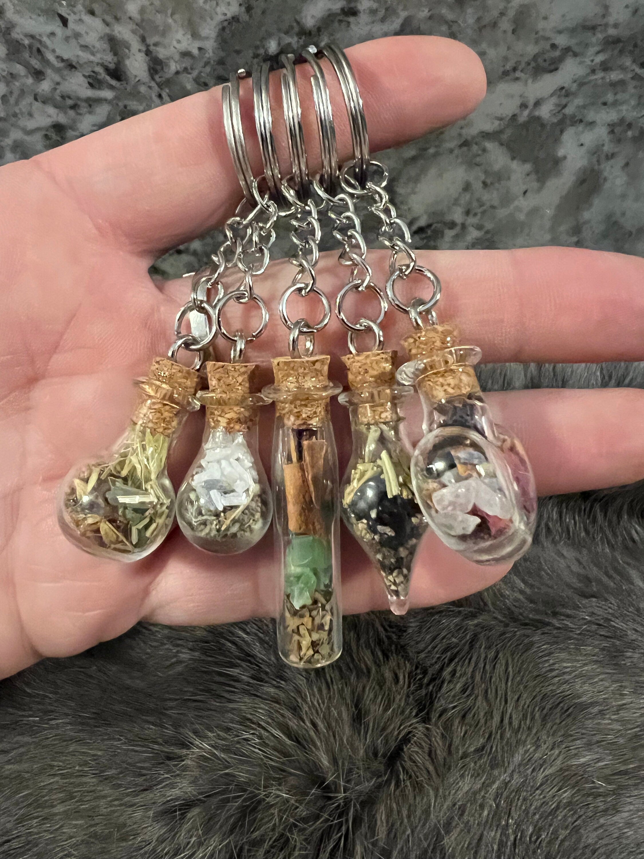 Handcrafted Spell Jar Keychain: Intention Bottle Charm