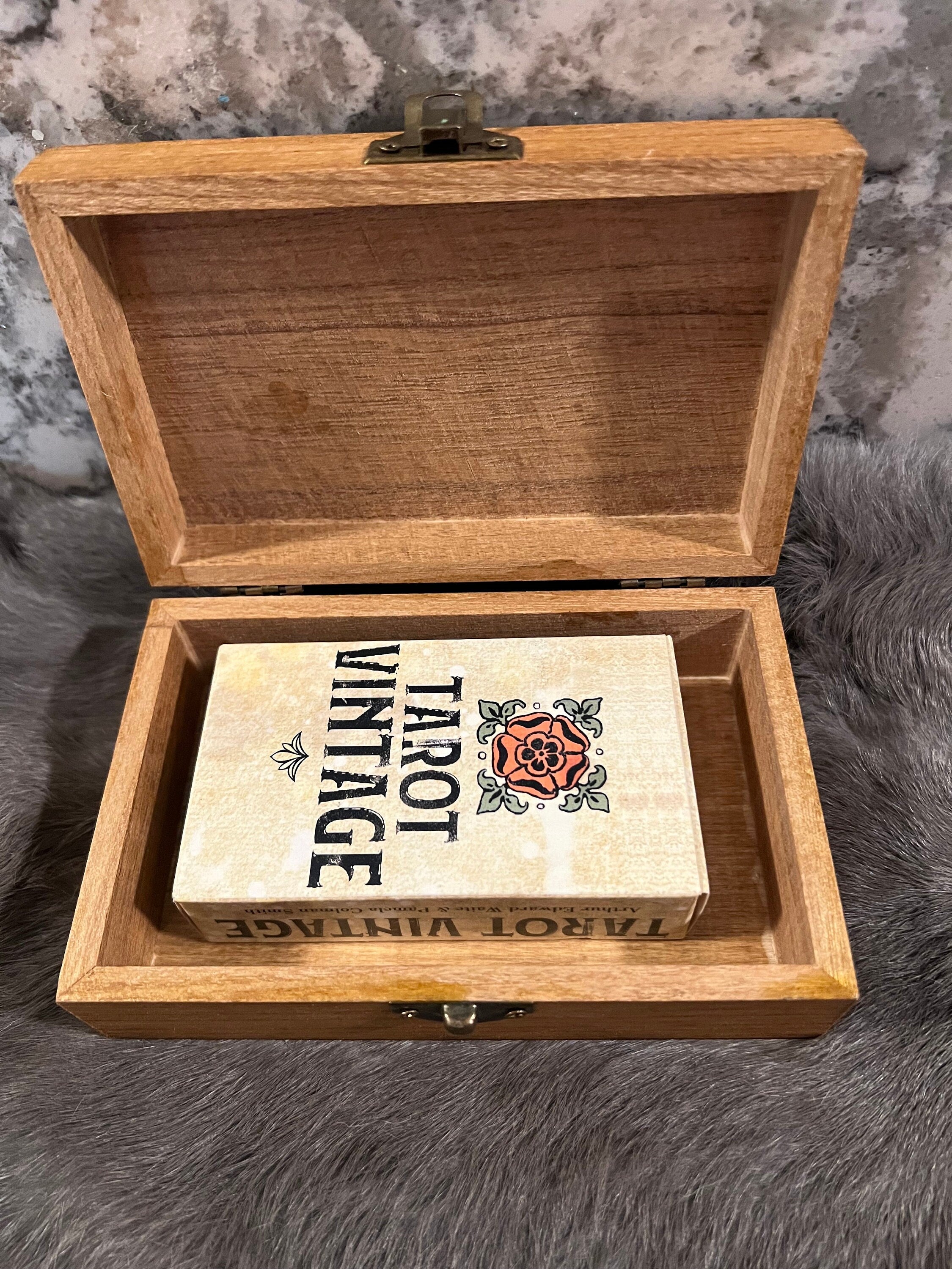 Etched Wood Tarot Card Box: Altar Box with Sleeping Cat