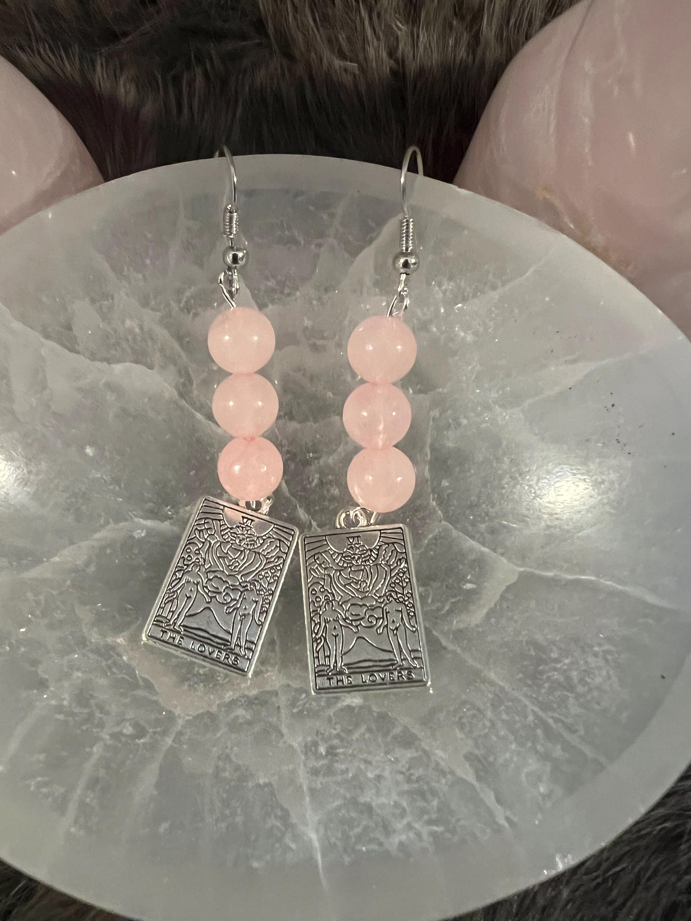 Rose Quartz 'The Lovers' Tarot Card Earrings or Necklace
