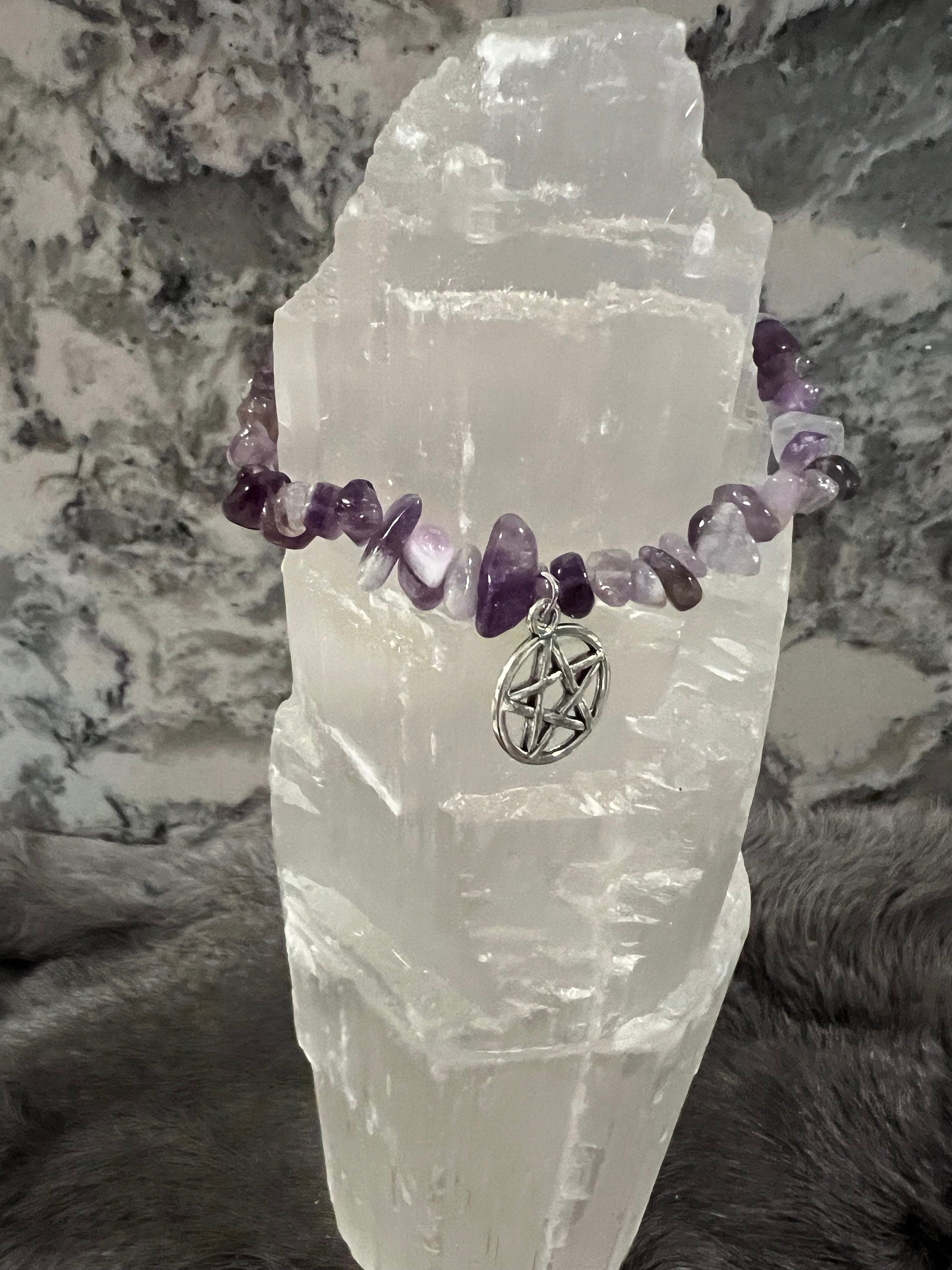 Handmade Amethyst Chip Bracelet with Pentacle Charm