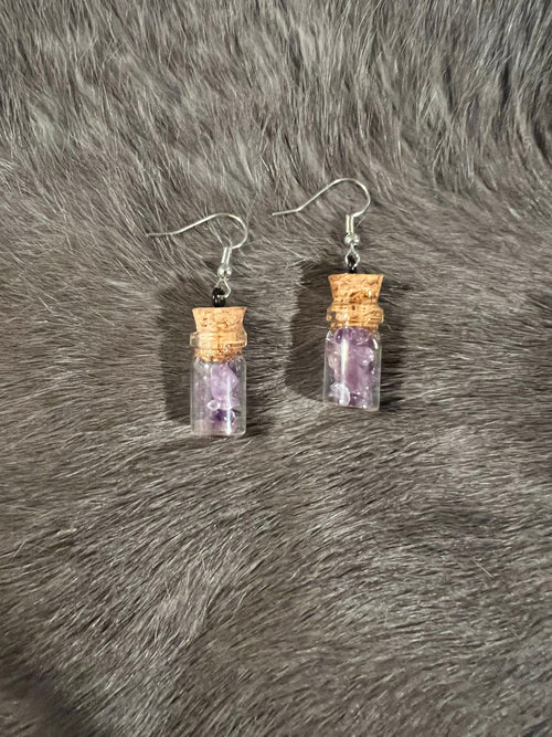 Amethyst Chip Spell Jar Earrings: Witchy Pagan Jewelry